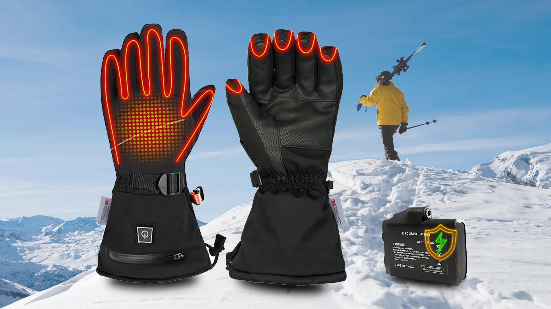 Heated gloves for skiing 2026 with gauntlet cuff and wrist battery pocket